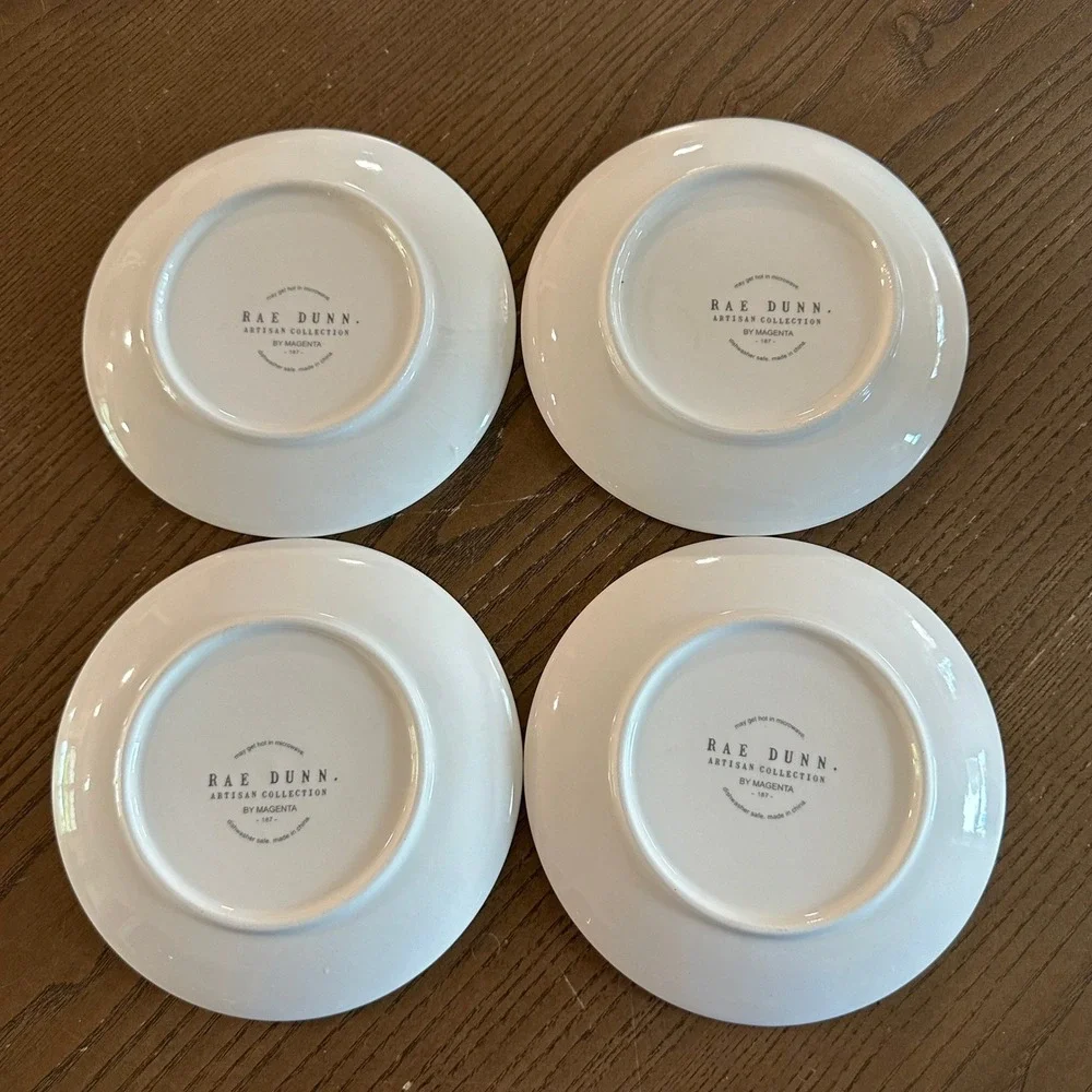 Rae Dunn Halloween Appetizer Plates Set of 4 Cat Owl Witch Hat Pumpkin 6 inch